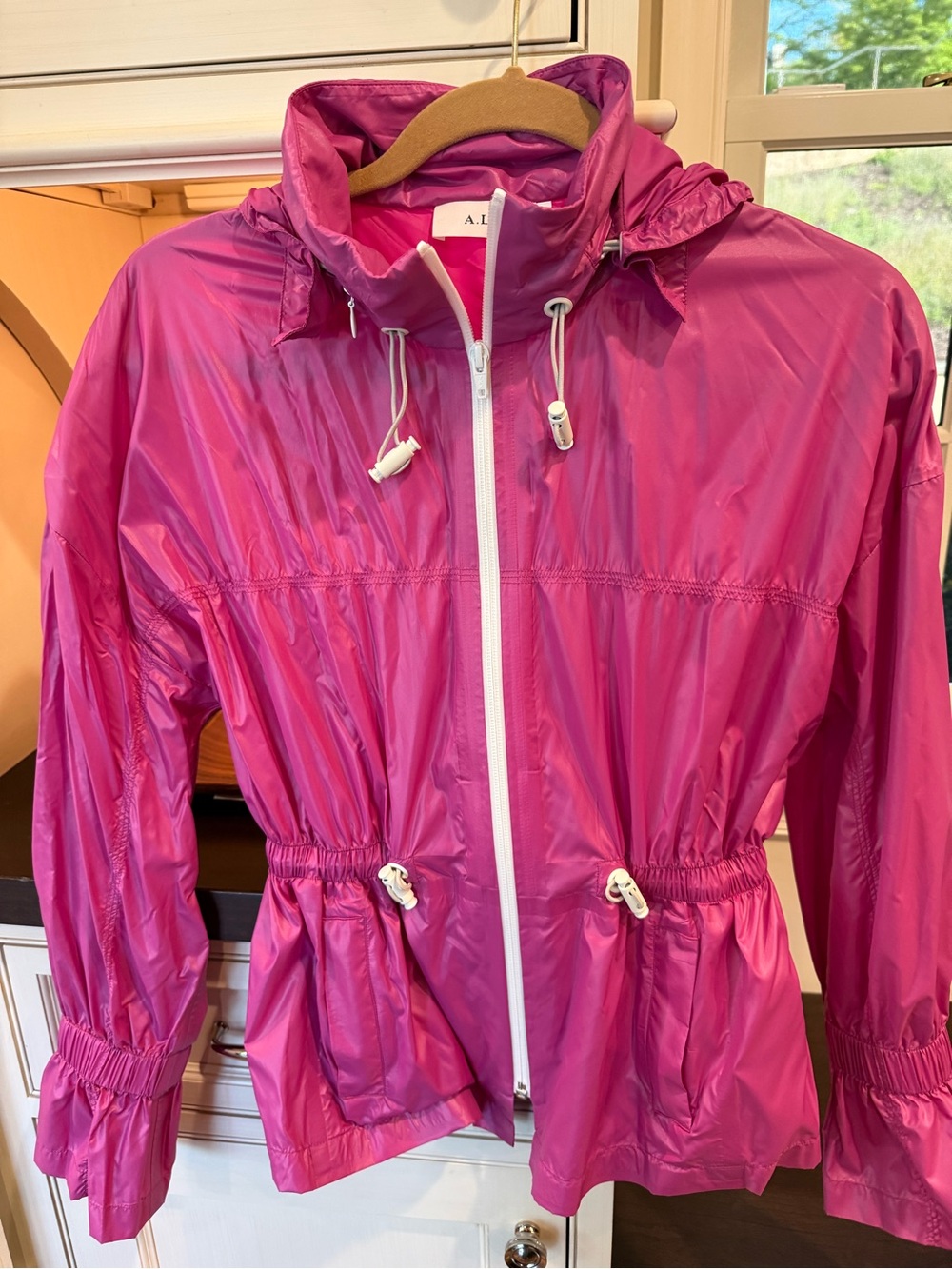 A.L.C. Vibrant Fuchsia Shiny Zip-Front Windbreaker Small